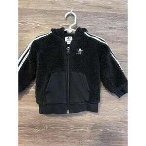 Adidas Baby Black Sherpa Jacket 9-12 Months Hoodie Zipper